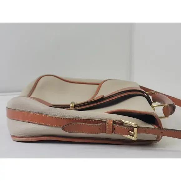 VTG Dooney & Bourke Large Equestrian Flap Bag Briefcase in Bone & British Tan - Picture 5 of 11